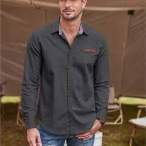 Coofandy Men's Gray Long Sleeve Shirt in XL